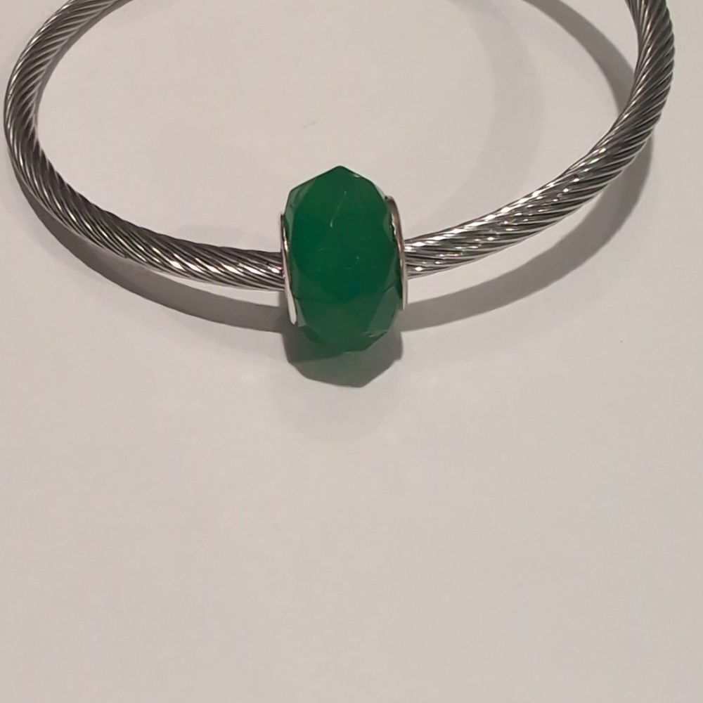 Silver Green‎ Faceted Charm for Pandora Style Bracelet